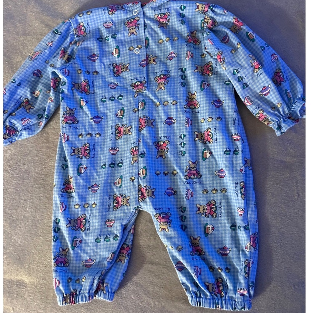 Vintage My Pal For Girls Blue Gingham Tea Time Bunny Romper 12M Snap Back 90s - Picture 4 of 4
